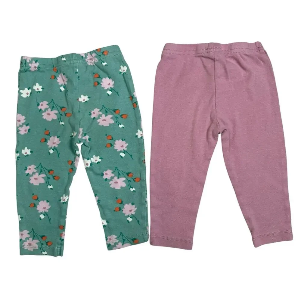 Carters Bodysuit Matching Outfit Baby Girl Flowers Green Purple 6-9 Months